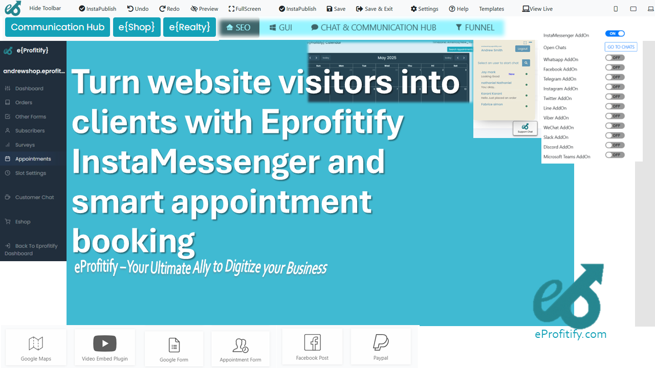 Turn website visitors into clients with Eprofitify InstaMessenger and smart appointment booking